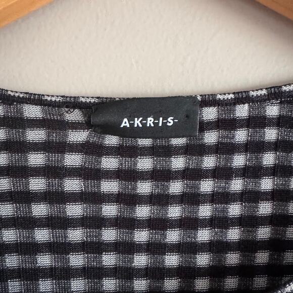 AKRIS Plaid Silk Black and Gray Long Sleeve Sweater Top Size 12 - Picture 4 of 8